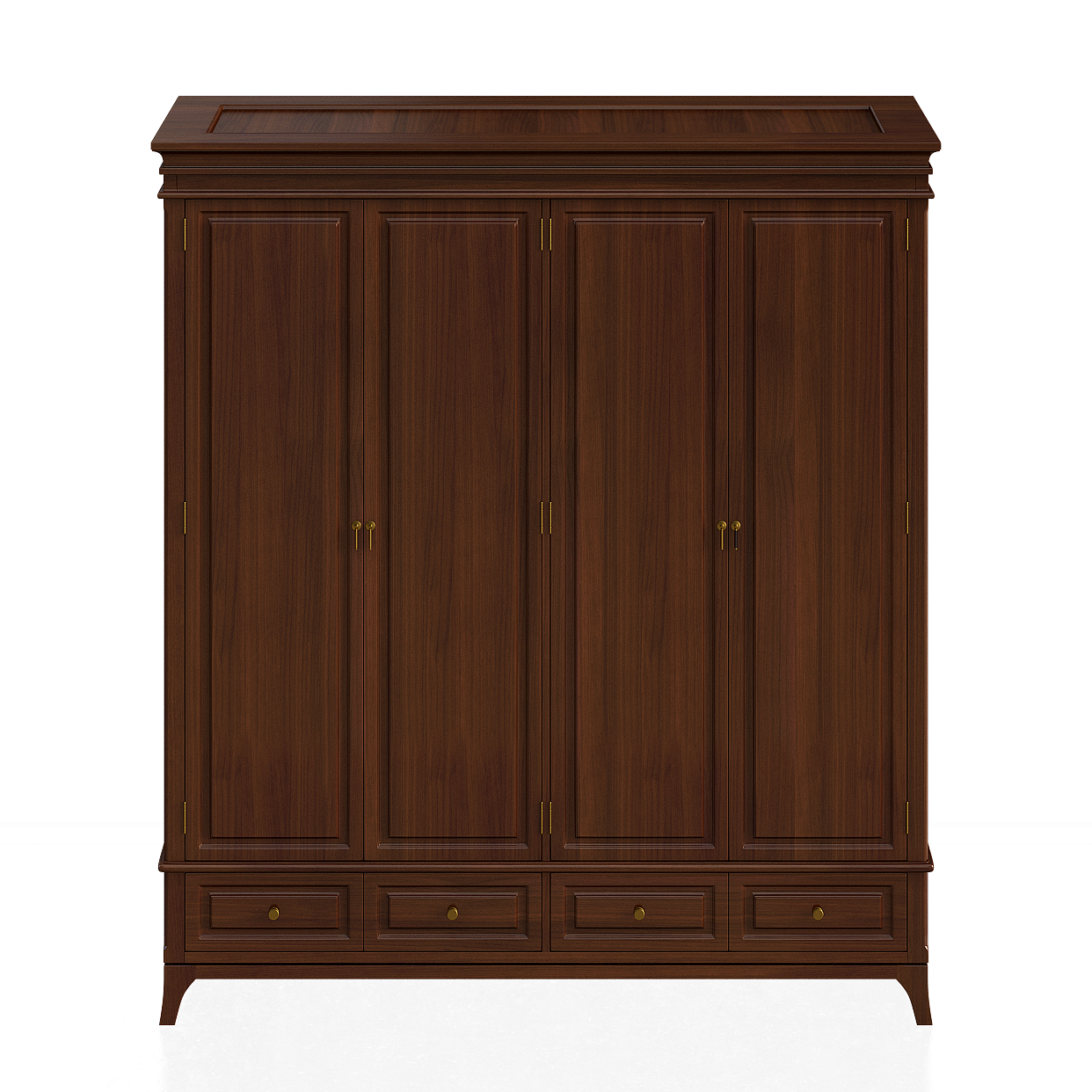 Luxurious Wooden Wardrobe 3D Model – Dark Wood & Gold Hardware