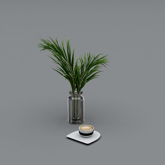 Serene Afternoon 3D model with Coffee and Green Plant