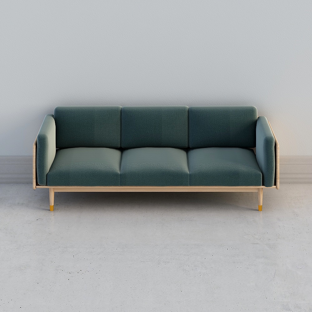 Sofá de tres plazas Victoria con patas redondas de madera