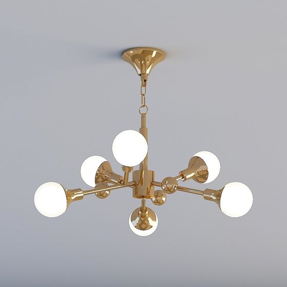 Elegant Gold and Glass Chandelier 3D model