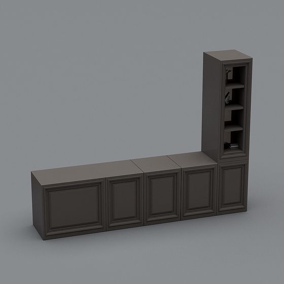 L-Shaped Storage Cabinet 3D Model – Low-Polygon Wood Texture