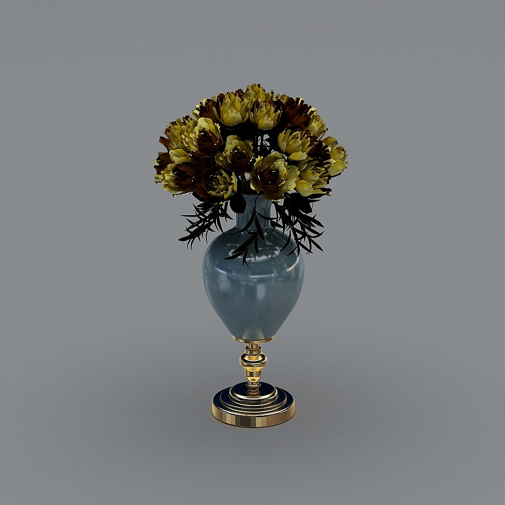 Yellow flower 1 blue vase