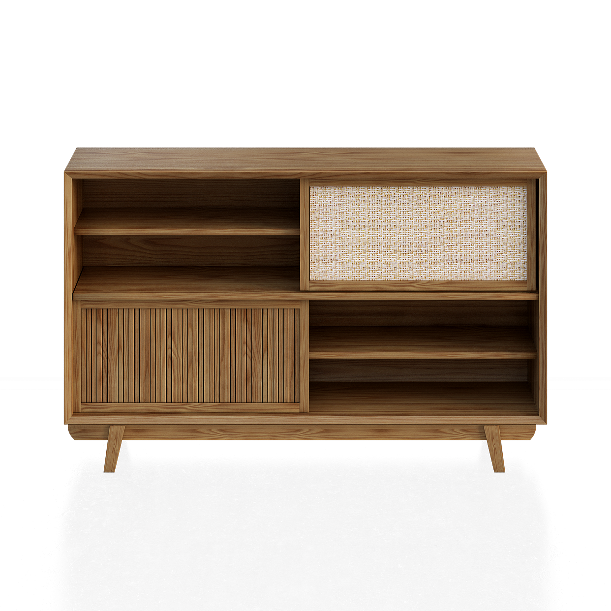 Mid-Century Sideboard 3D Model – Warm Wood Texture