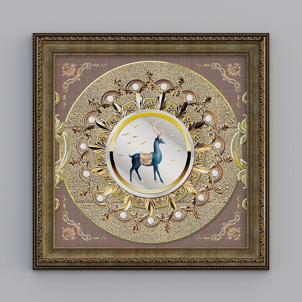 Wooden square carved copper frame 72.3x72.3cm pattern