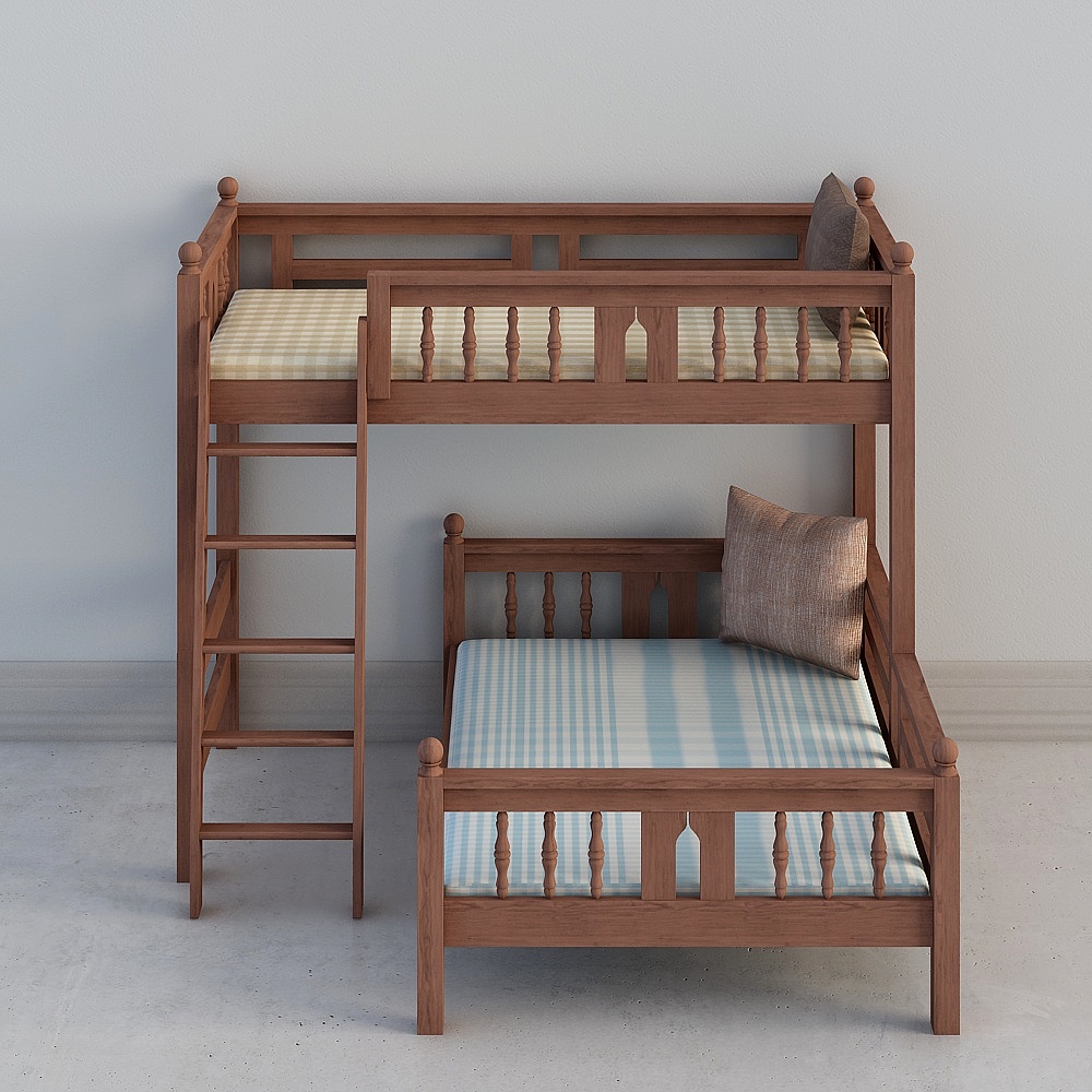Lits superposés en bois brun massif bp009 (échelles suspendues)