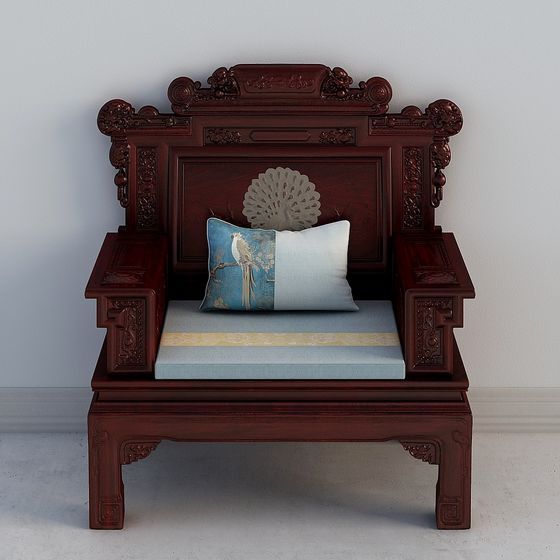 Elegant Oriental-Inspired 3D Model Armchair