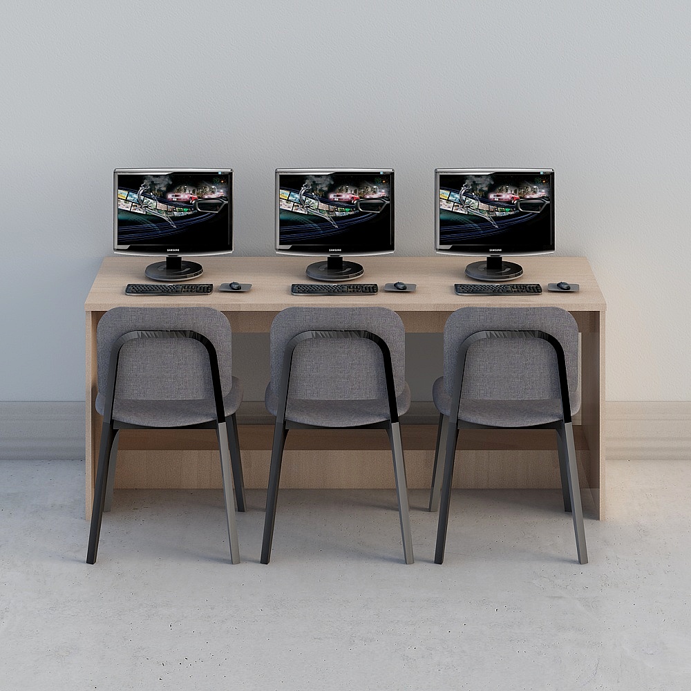 decorates a three-person desk