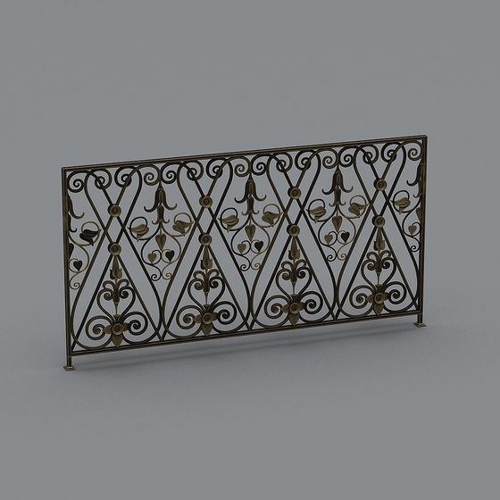 Elegant Wrought Iron Fence 3D Model
