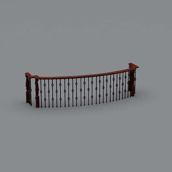 Elegant Curved Railing 3D Model – Wood & Metal Design