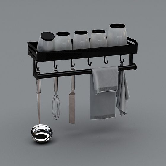 Black Aluminum Flavoring Rack 3D Model with Hooks