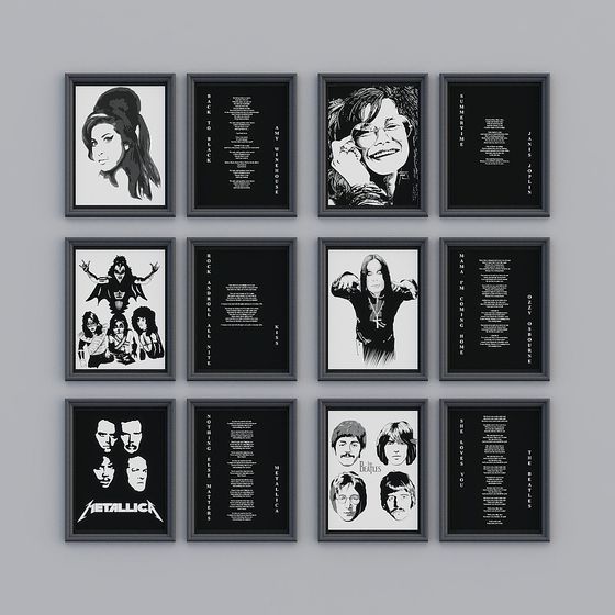 Iconic Musicians Framed Portraits 3D model Collection