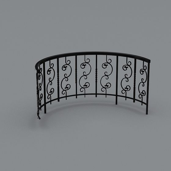Asian Curved Black Railing 3D Model