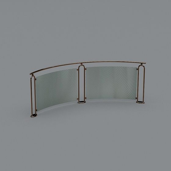 Elegant Curved Glass Railing 3D model
