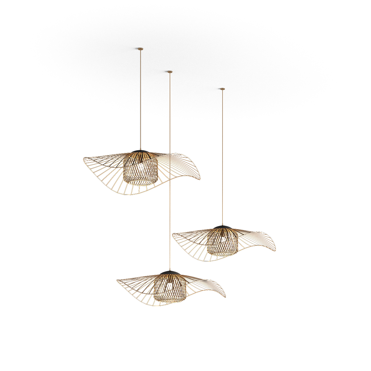 Japanese-inspired Pendant Light 3D Model – Bamboo & Metal