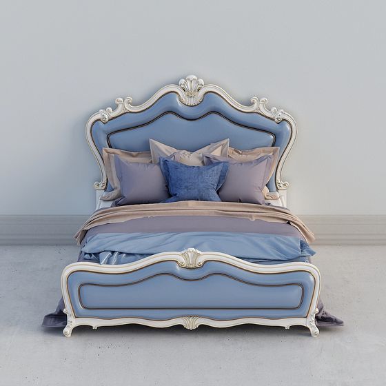 Elegant Blue and White 3D Model Bed Frame