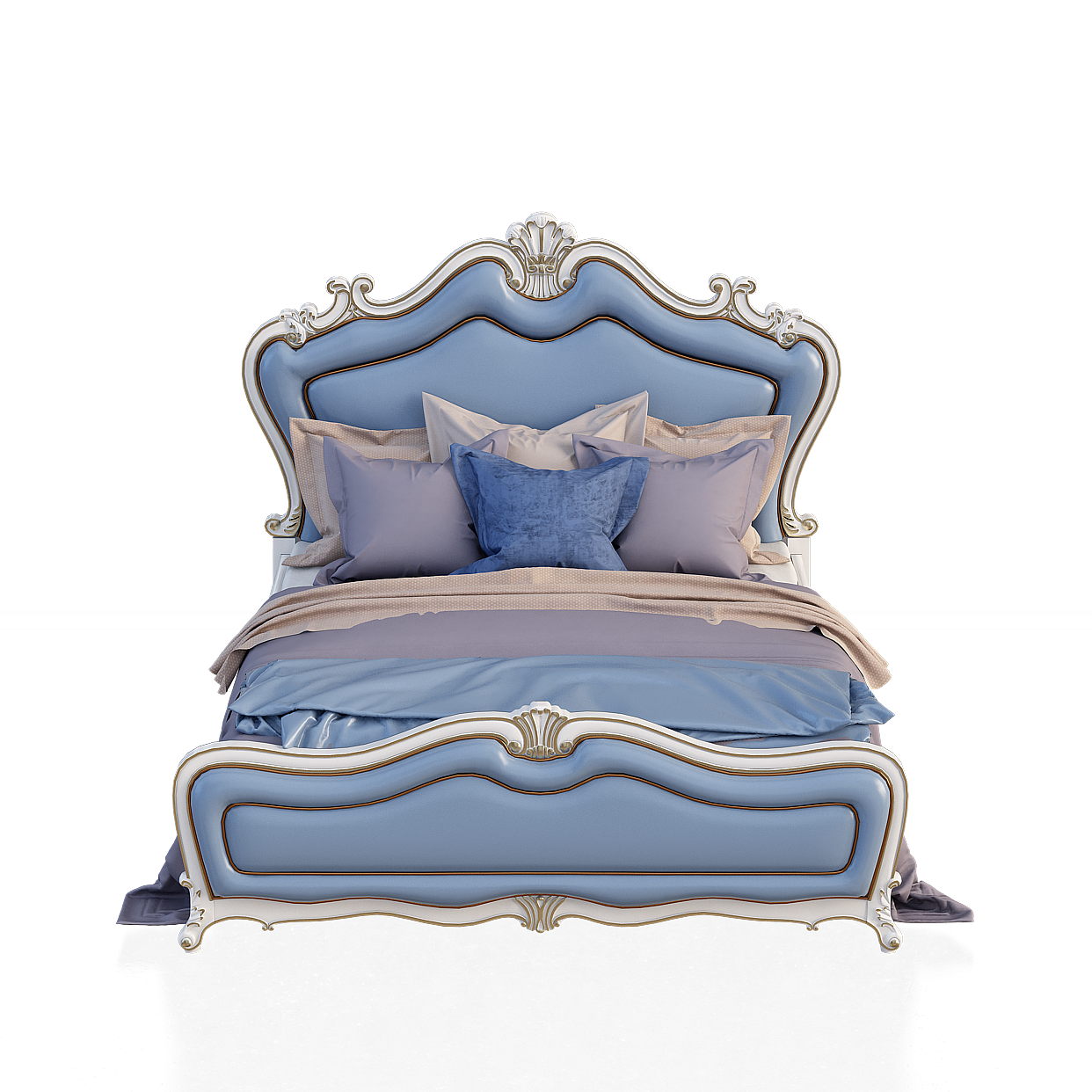 Elegant Blue and White Bed Frame 3D Model
