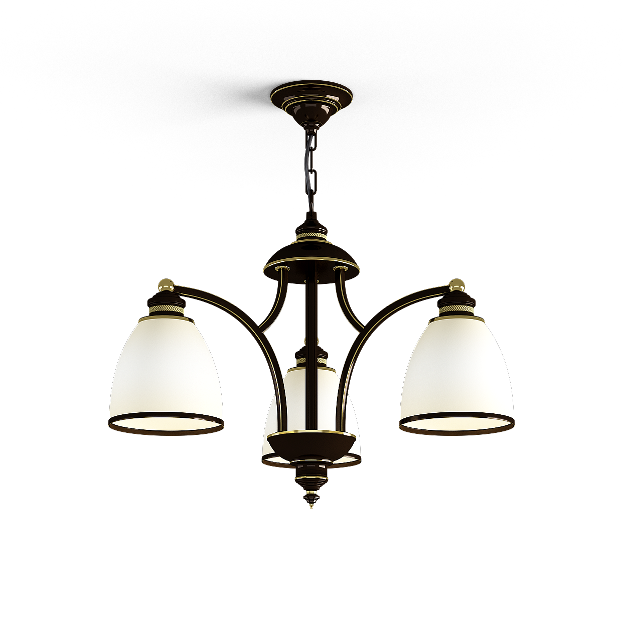 Elegant Three-Light Chandelier 3D Model – Bronze & Glass