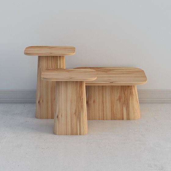 Natural Wooden Step Stool 3D model