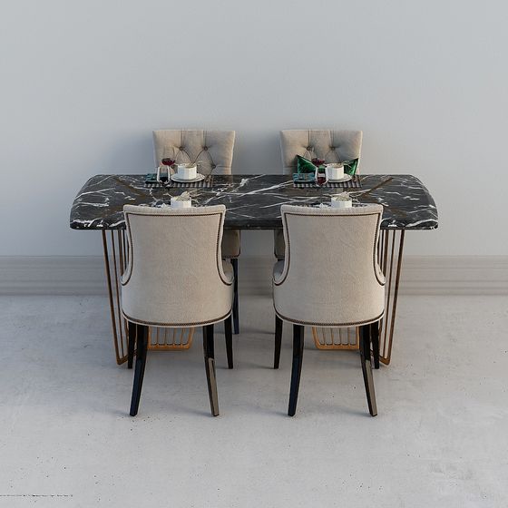 Marble Dining Table and Velvet Chair 3D model