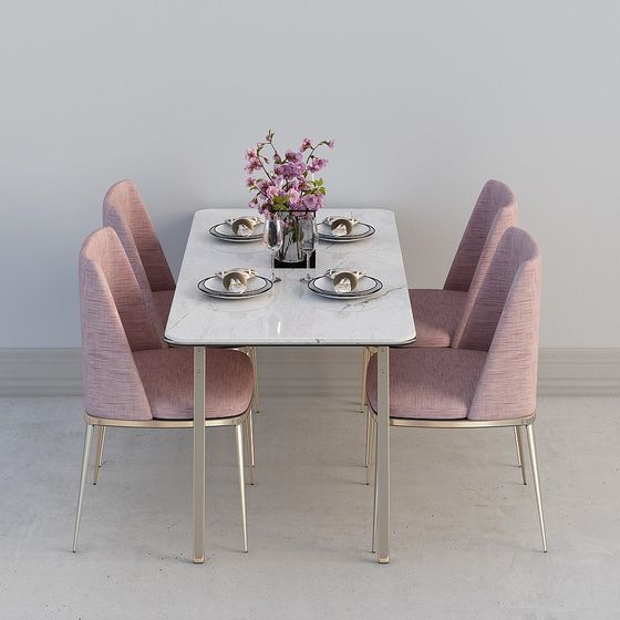 Elegant 3D Dining Table and Chair Set Model