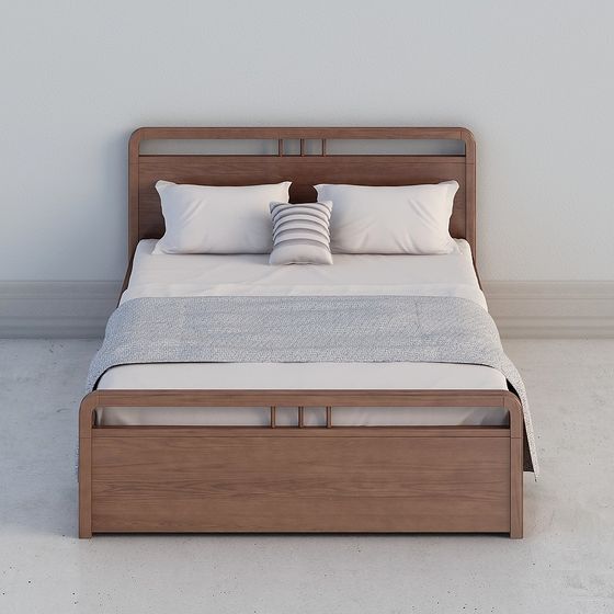 Modern Solid Wood Single Bed 3D Model in Earth Color