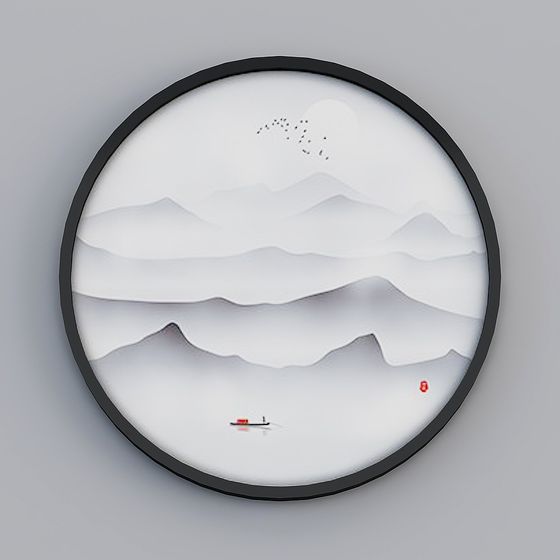 Ink Landscape 3D Model - Serene Natural Art