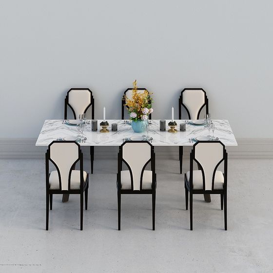 Elegant Modern Dining Table and Chair Set 3D model
