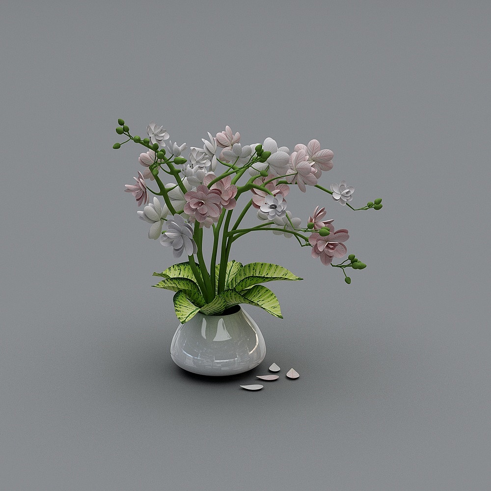 Ornaments white vase pink flowers