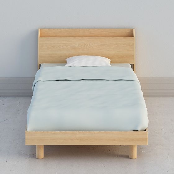 Minimalist Wooden Bed Frame 3D model