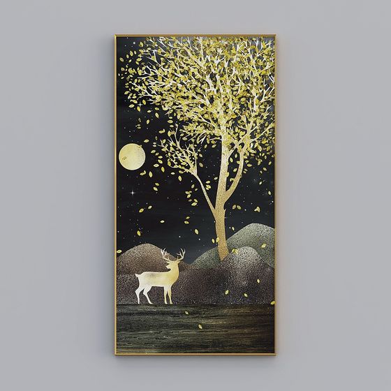 Enchanting Golden Deer and Ancient Tree 3D model for Creative Projects