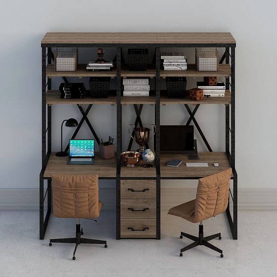 Industrial Style Double Workbench 3D Model