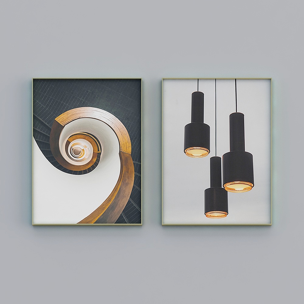 Elegant Spiral Staircase and Pendant Lights 3D model