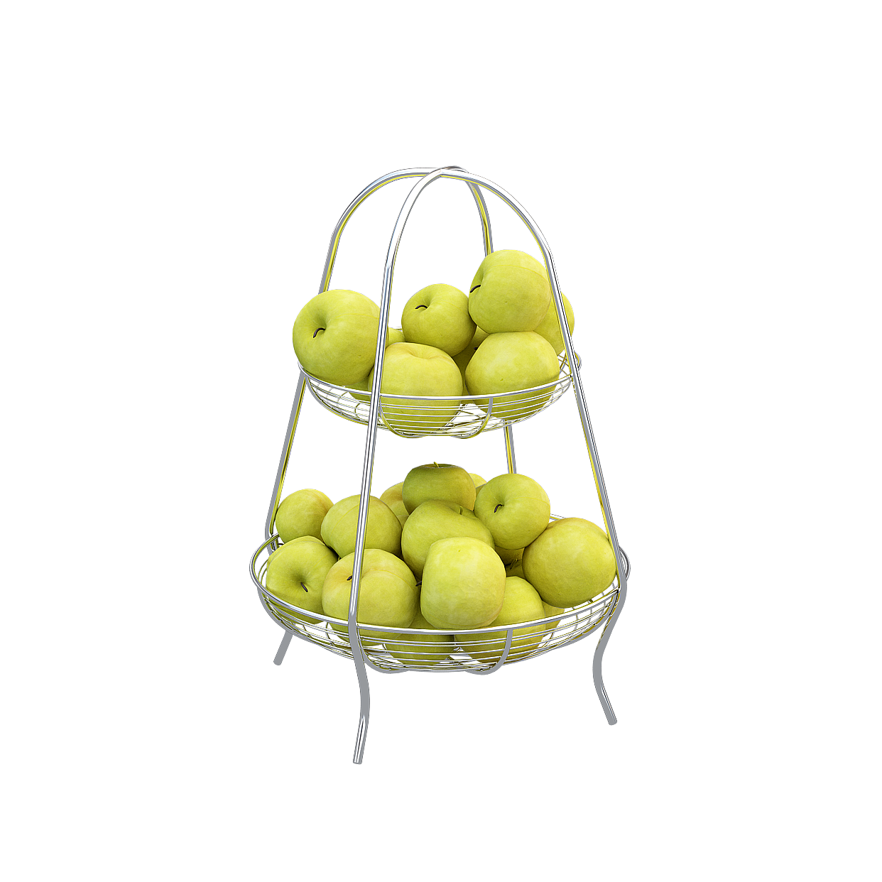 Elegant Two-Tier Fruit Basket 3D Model – Modern Metallic Design