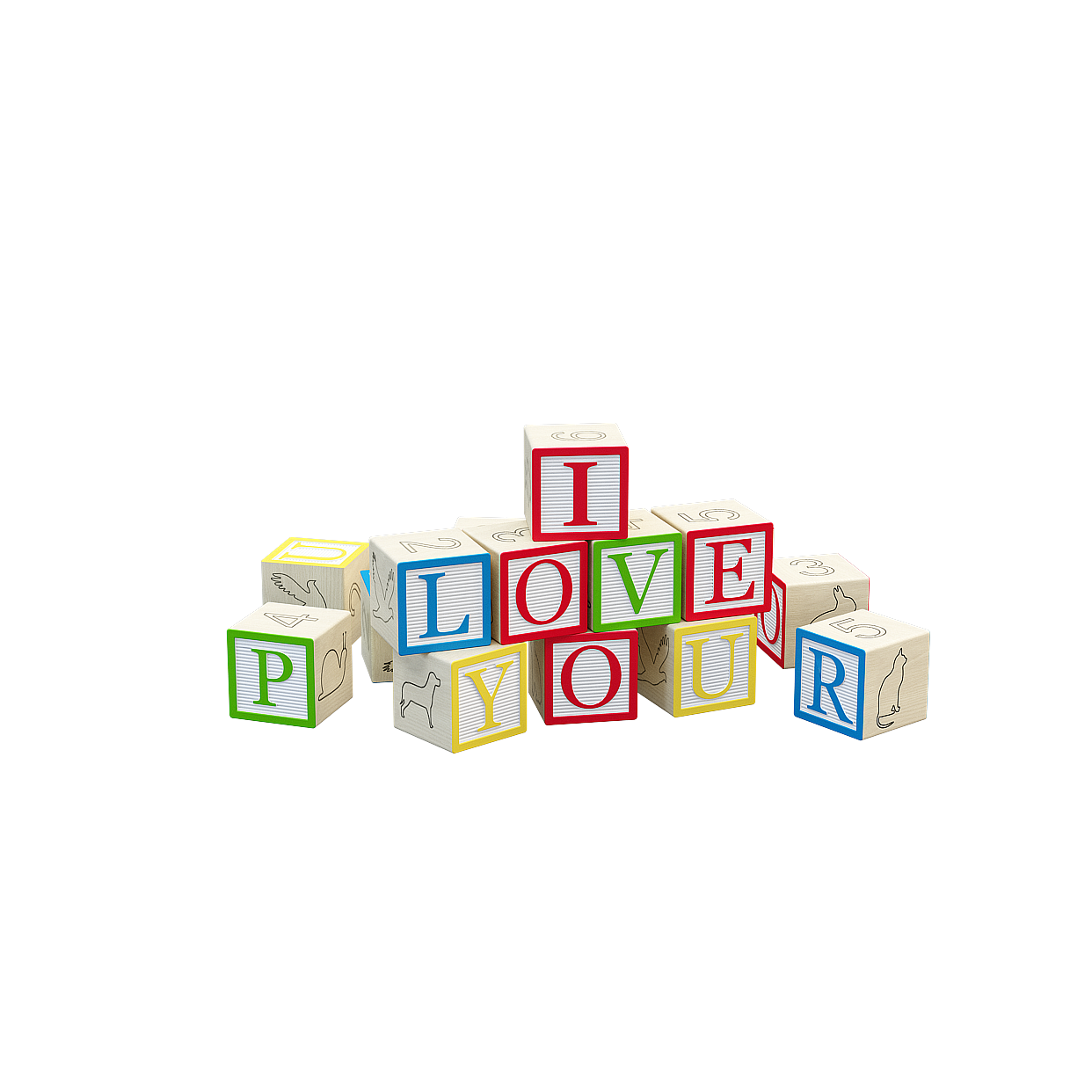 Colorful Love Blocks 3D Model – Low-Poly Wooden Toys