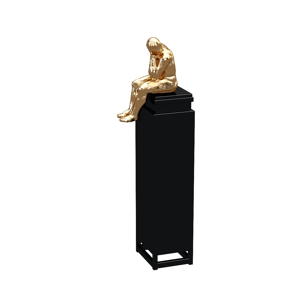 Thinker Sculpture 3D Model – Gold Low-Poly Design