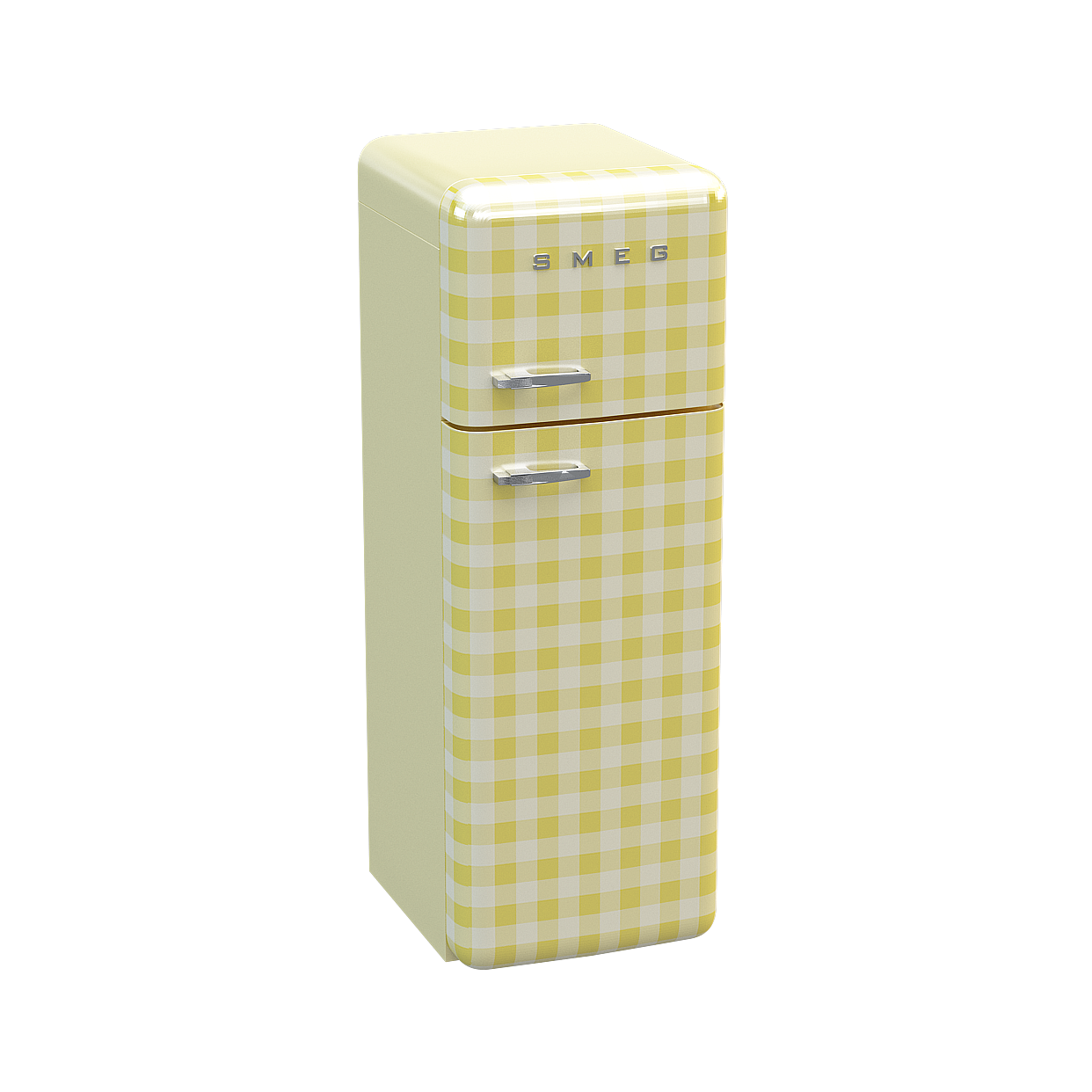 Vintage-Inspired 3D Refrigerator Model – Retro Checkered Design