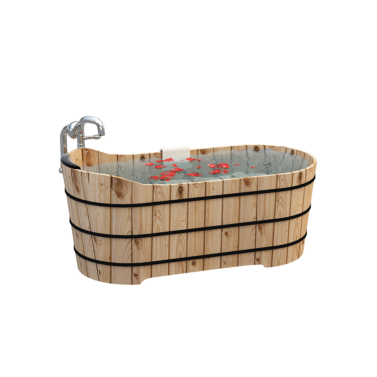 Elegant Wooden Bathtub 3D Model – Warm Wood Finish