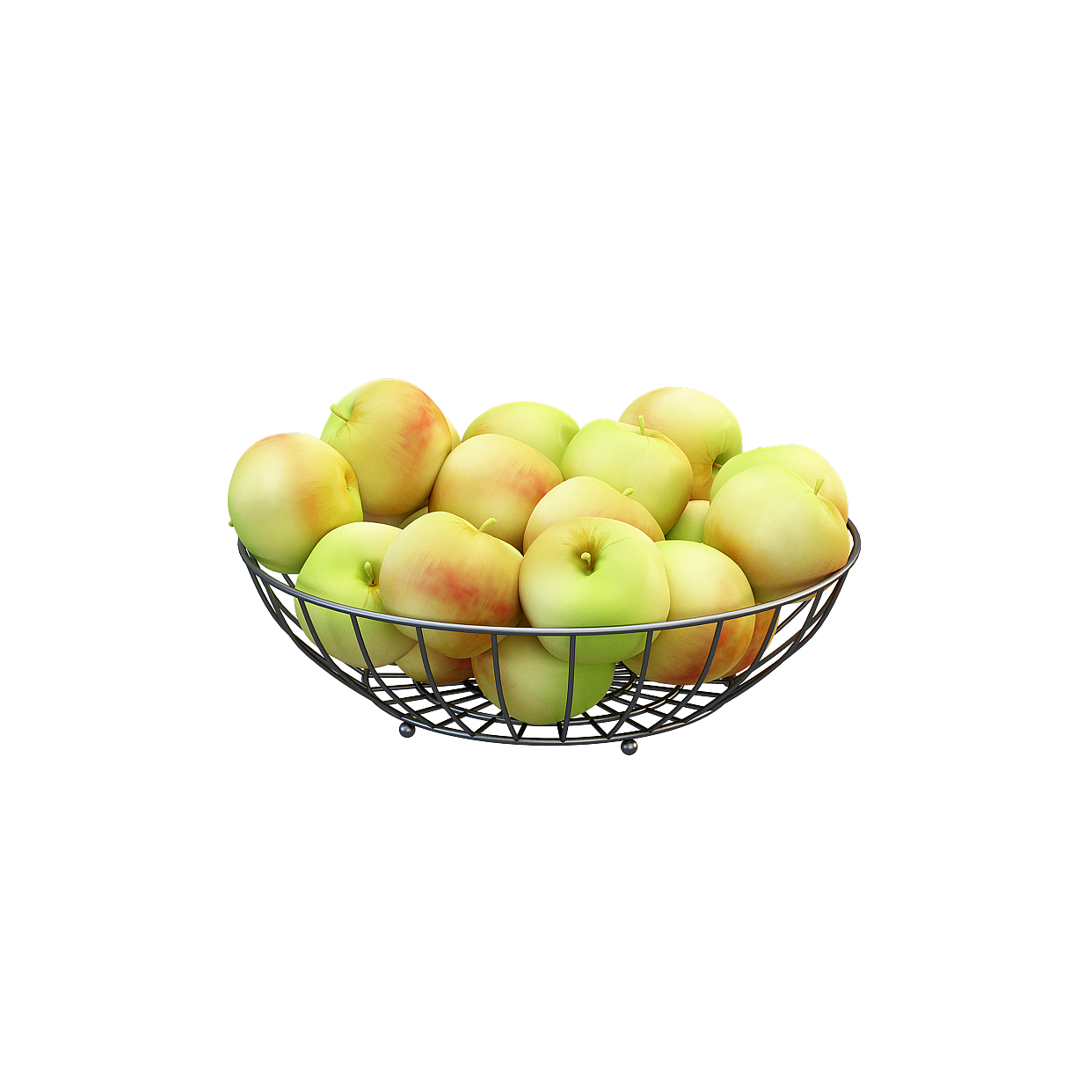Wire Fruit Basket 3D Model with Realistic Apples
