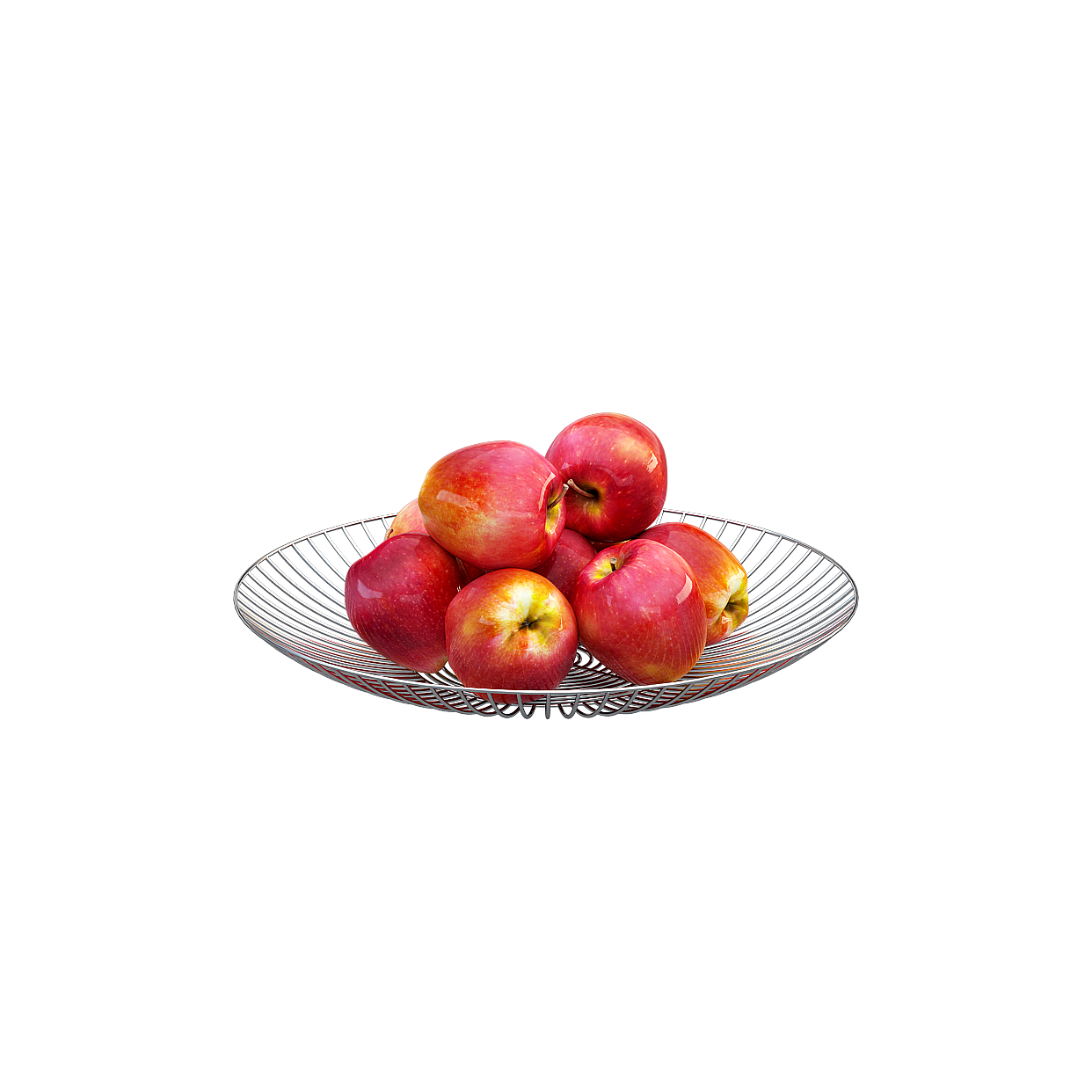 Low-Poly Fruit Basket 3D Model – Vibrant Metallic Design