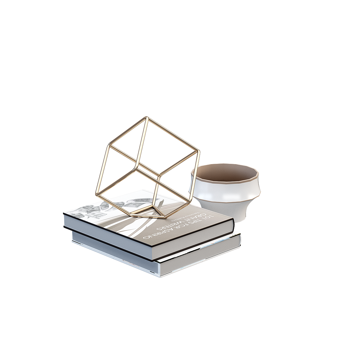 Elegant Geometric Floating Cube 3D Model – Low-Poly Gold Design