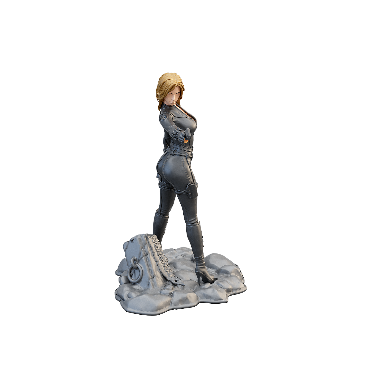 Black Leather Tactical Character 3D Model – High Detail Gear