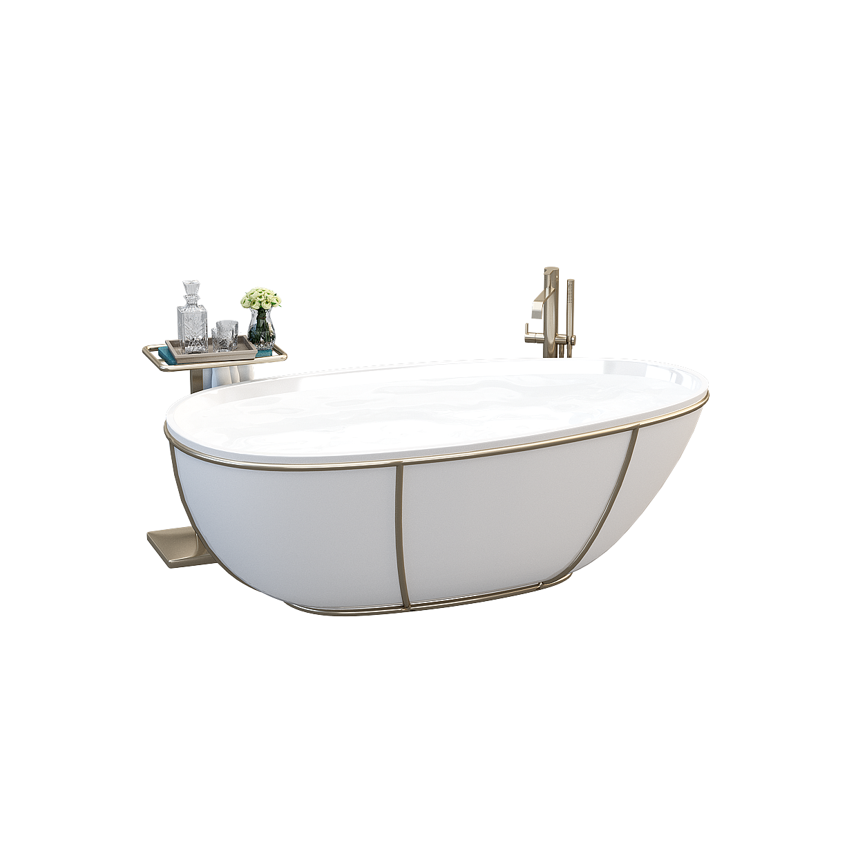 Luxury Minimalist Bathtub 3D Model – White Ceramic & Gold Frame