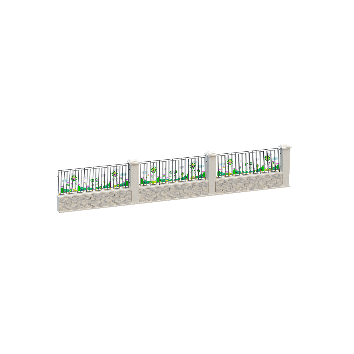 Garden Fence 3D Model – Stone and Metal Design