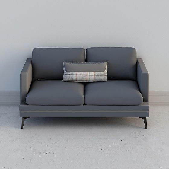Gray Leather I-Shape Double Sofa 3D Model for Modern Living