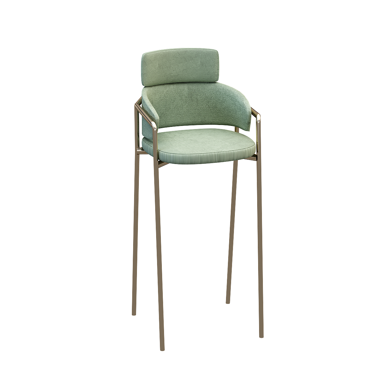 Elegant Green Velvet Chair 3D Model – Velvet & Metal Design