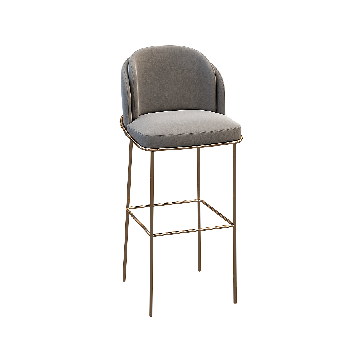 Futuristic Minimalist Bar Stool 3D Model – Velvet & Gold