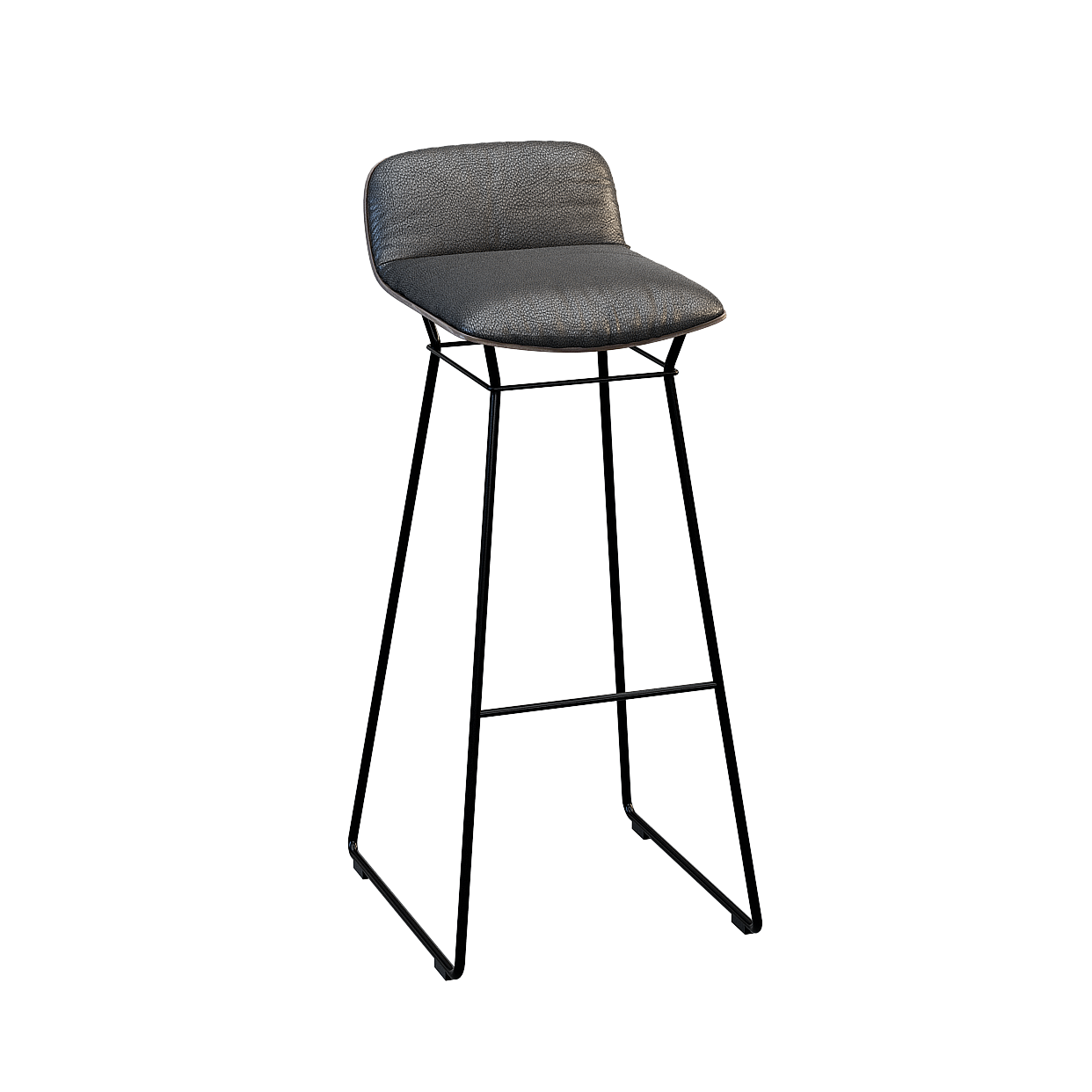 Minimalist Bar Stool 3D Model – Black Leather & Metal Frame