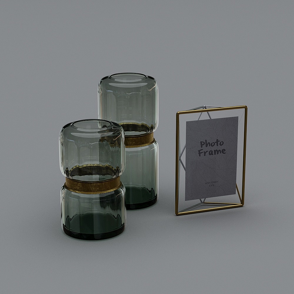 Elegant Glass Vase and Metal Frame 3D model