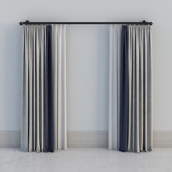Stylish Modern Pleated Curtains 3D model