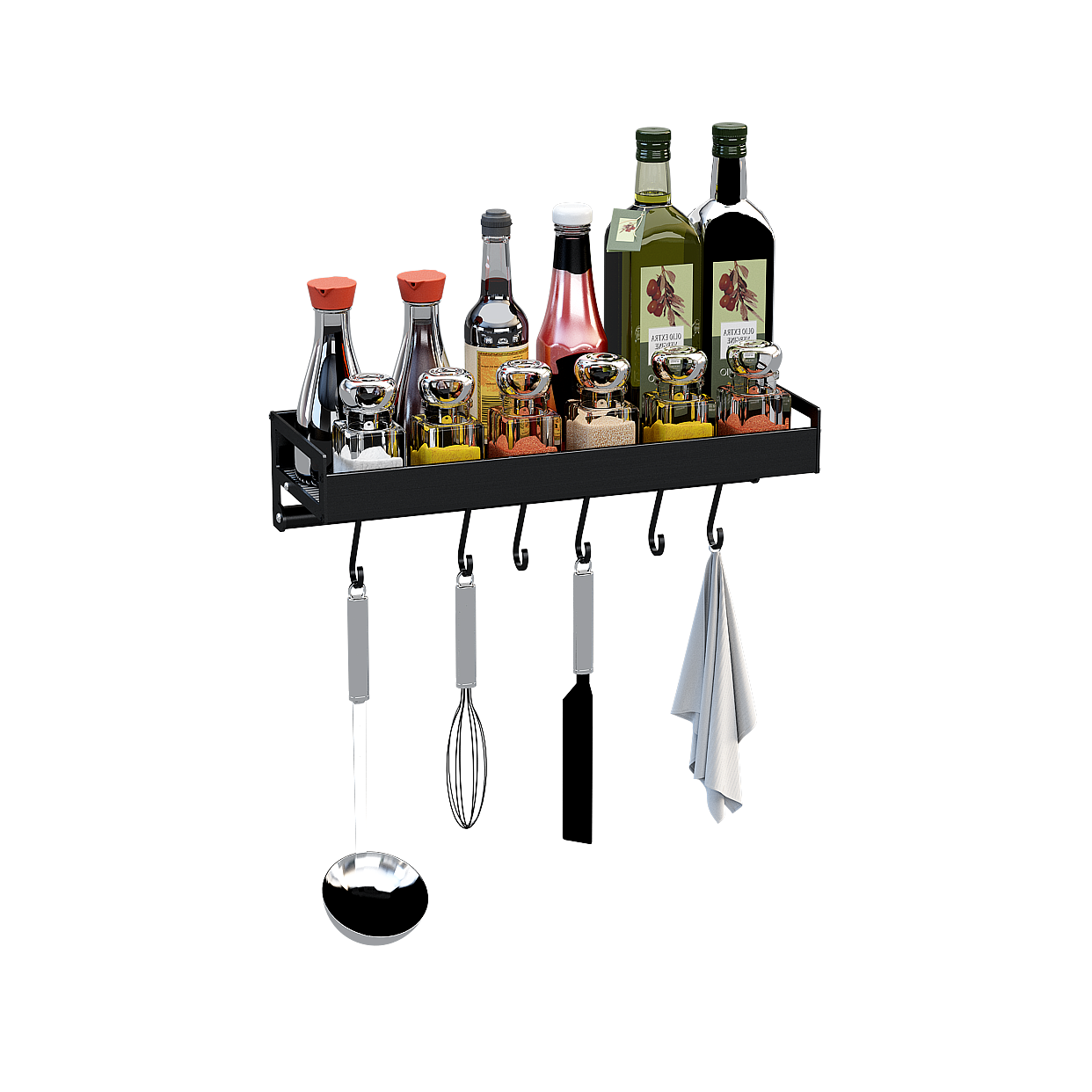 Stylish Low-Polygon Spice Rack – Black Metal Kitchen Accessory